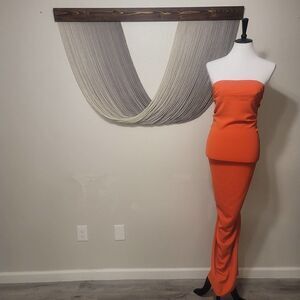 NICOLE BAKTI Orange Strapless Back Ruffle Maxi Formal Gown Size 10